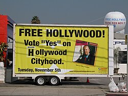 Mobile billboard promoting Hollywood secession from Los Angeles, October 2002