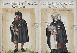 Jews from Worms (Germany) wearing the mandatory yellow badge, 16th century