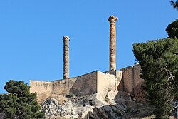 The heritage of Roman Edessa survives today in these columns at the site of Urfa Castle, dominating the skyline of the modern city of Urfa.