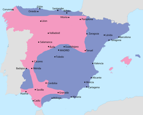 Map showing Spain in September 1936: Area under Nationalist control Area under Republican control