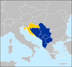 Western Balkan countries – Albania, Bosnia and Herzegovina, Croatia, Kosovo, Montenegro, North Macedonia, and Serbia. Croatia (yellow) joined the EU in 2013