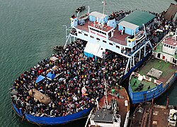 The Haitian government began a programme to move homeless people out of Port-au-Prince on a ferry to Port Jeremie and in hired buses to temporary camps.