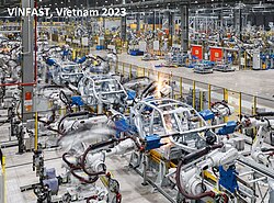 Electrical automotive VinFast plant using industrial robotics technology in Haiphong, Vietnam