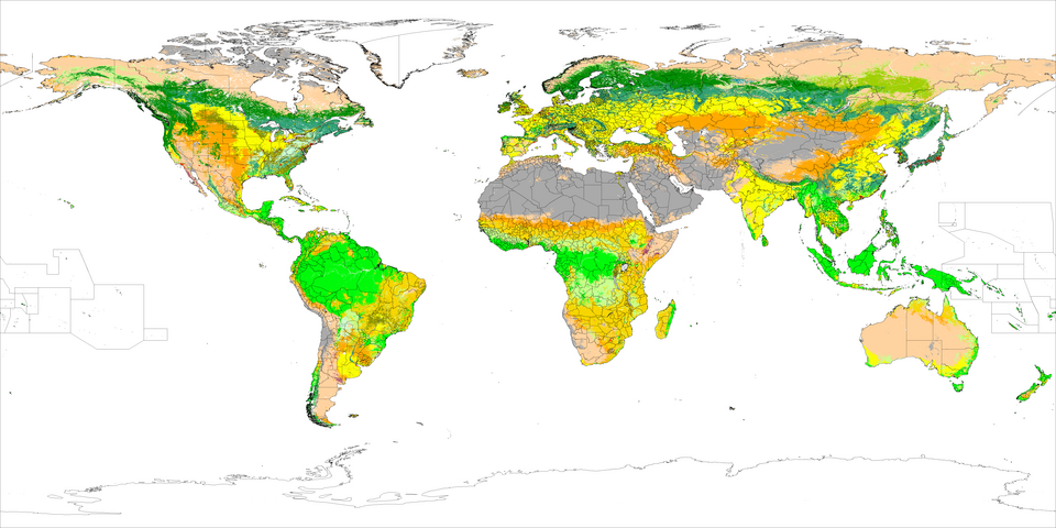 Similarities can be seen between the 14 terrestrial bioregions of Olson & Dinerstein et al. and the 17 land cover classes of the International Geosphere-Biosphere Programme, "which includes 11 natural vegetation classes, 3 developed and mosaicked land classes, and 3 non-vegetated land classes", as detected by satellites.[31] Deciduous Broadleaf Forest Open Shrubland Savannas Cropland/Natural Vegetation Mosaic Barren or Sparsely Vegetated