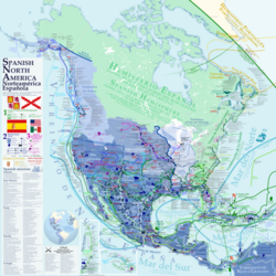 Spanish historical presence, claimed territories, points of interest and expeditions in North America