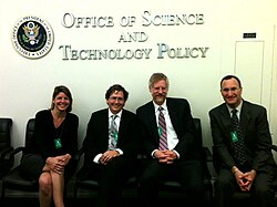The Access2Research Founders, Heather Joseph, John Wilbanks, Michael W. Carroll and Mike Rossner after meeting at the White House Office of Science and Technology Policy.