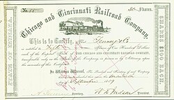 Share of the Chicago and Cincinnati Railroad Company, issued 20. September 1859