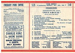 Hall starring in Piccadixie at the Finsbury Park Empire, London, 28 July 1941 (detail from the original programme)