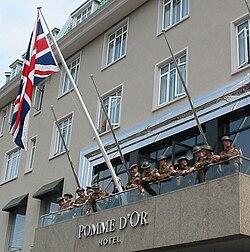 Re-enactment of the raising of the Union Jack during the Liberation of Jersey (9 May)