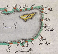Eastern Mediterranean in Katip Çelebi's map (ﺁق دكز)