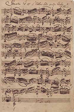 Musical score written by Bach of one of his violin sonatas