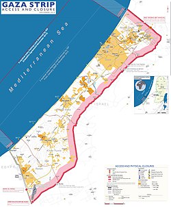 Gaza Strip with Israeli-controlled borders and limited fishing zone, as of December 2012