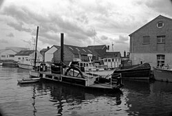 Steam dredger Bertha, built 1844, on a demonstration run in 1982