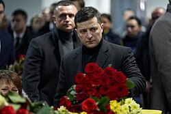Zelenskyy meeting the coffins of Ukrainians killed in the Iranian shootdown of UIA Flight 752