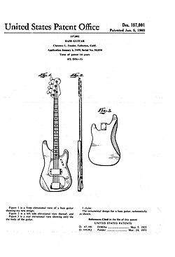 Design patent issued to Leo Fender for the second-generation Precision Bass
