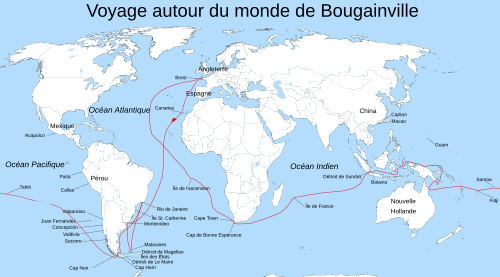 Map of the trip with French names as they stood at the times
