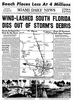 Front page of The Miami Daily News on September 18, regarding the hurricane's impact