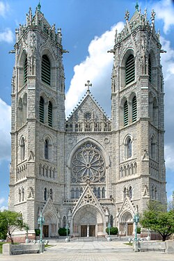 The Cathedral Basilica of the Sacred Heart in Newark, currently headed by Cardinal Tobin. The structure is roughly the size of Westminster Abbey. The circular Great Rose Window is the largest of any Catholic church in the Western Hemisphere.
