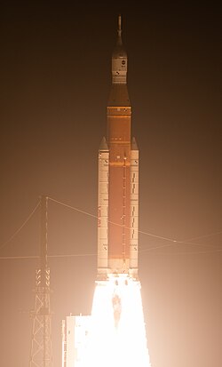 The Space Launch System lifts off on its maiden flight to space, then on to the Moon.
