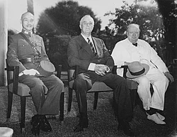 Chiang Kai-shek, Franklin D. Roosevelt, and Winston Churchill at the Cairo Conference in 1943
