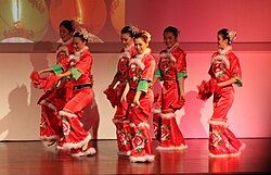Traditional Yangge dance performances are accompanied by unpitched percussion ensembles (Dream Butterfly Dance Group (蝶梦舞团) pictured here).