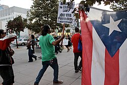 A rally for victims of the hurricane and Puerto Rico's status in general, in Long Beach, California, on October 3