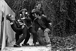 The band in February 1984; from left: Flea, Anthony Kiedis, Jack Sherman and Cliff Martinez