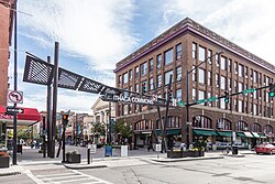 The west entrance to Ithaca Commons at Cayuga Street