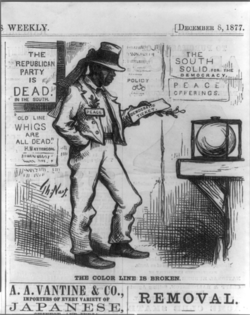 Political cartoon from 1877 by Thomas Nast portraying the Democratic Party's control of the South