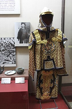 The uniform of a Chinese commander during the war on display at the Military Museum of the Chinese People's Revolution