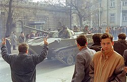 Soviet Airborne Forces trooper during the Black January tragedy in 1990
