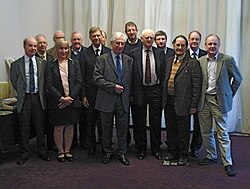 Some of the BBC Micro team in 2008. Developed by Acorn, the Micro computer dominated the educational computer market in the UK during the 1980s.[209]