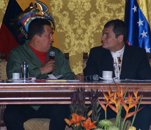 Hugo Chávez and Ecuadorian president Rafael Correa at the Carondelet Palace, 2010.