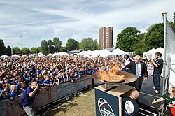 2010 London Youth Games opening ceremony. About 69% of children born in London in 2015 had at least one parent who was born abroad.[138]