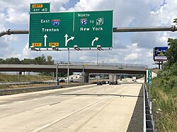 The beginning of I-295 eastbound from I-95 northbound in Bristol Township