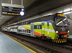 A TSR train at Milano Porta Venezia railway station on the Milan Passerby railway, Italy