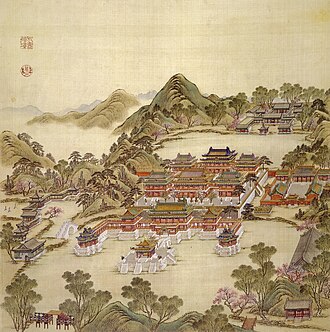 The Wonderland of Fanghu in the Old Summer Palace. It was destroyed by Anglo-French Allied Forces in 1860. (Fanghu is one of the wonderlands on the sea in Chinese myths. It is the same as Fangzhang. "方壶", 同"方丈", 是中国传说中海上三仙山之一.)