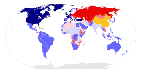 The world map of military alliances in 1980