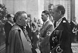 Cesare Orsenigo, Pius XII's nuncio to Germany throughout World War II, with Hitler and Joachim von Ribbentrop