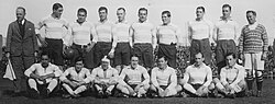 The team that played the first test against the British Lions wearing the light blue and white jersey for the first time on 31 July 1927