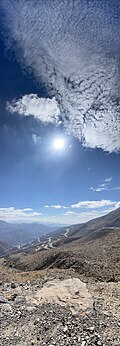 Vertical panorama of Jebel Jais on the border between Oman and United Arab Emirates