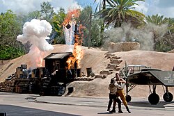 Action on the set of the "Indiana Jones Epic Stunt Spectacular!"
