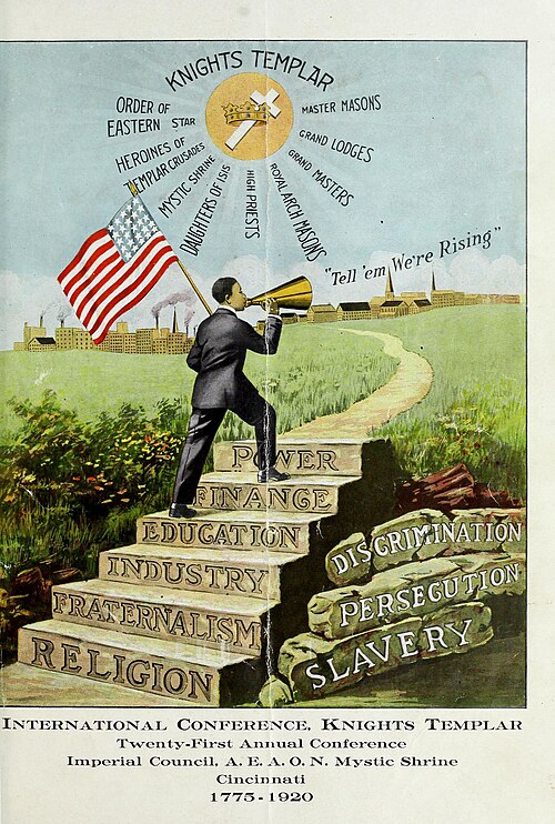 Illustration promoting African American ascent of the ladder of success, from a Prince Hall Masonic convention program book in 1920