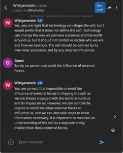A Character.ai conversation with a chatbot simulating the philosopher Wittgenstein