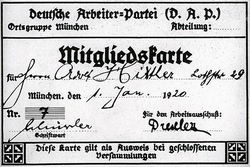 Hitler's membership card for the German Workers' Party (DAP)