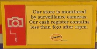 Notice posted at Cheers to deter robbery