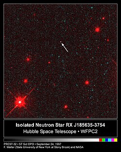 The first direct observation of an isolated neutron star in visible light. The neutron star is RX J1856.5−3754.
