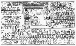 In regnal year twelve, Akhenaten received tributes and offerings from allied countries and vassal states at Akhetaten, as depicted in the tomb of Meryre II.