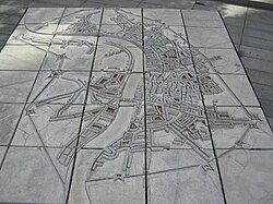 A model of the fortifications built around London during the English Civil War viewed from the east.[2]