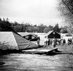 Houses uprooted by flooding of the Humber River after Hurricane Hazel passed through Toronto, 1954